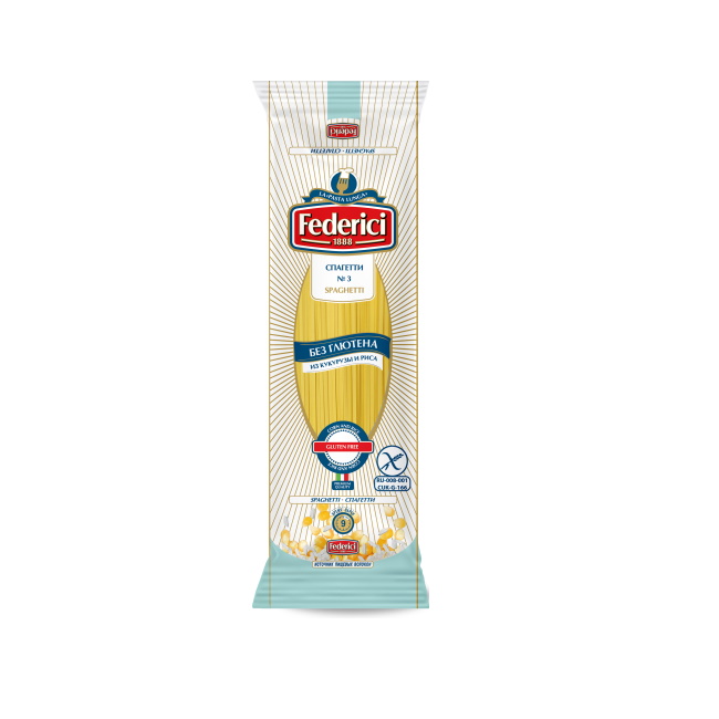 Federici №3 Spaghetti (Спагетти) без глютена из Кукурузы и Риса, 400г