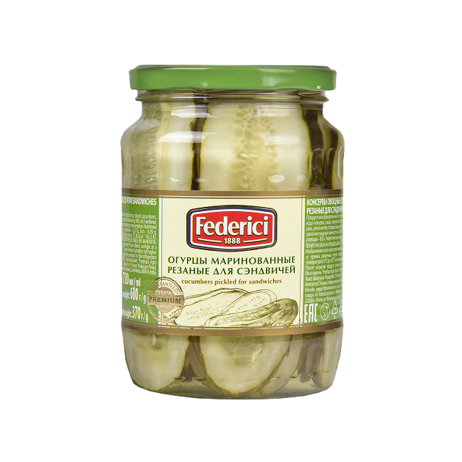 Federici Sliced pickled cucumbers for sandwiches, 720ml