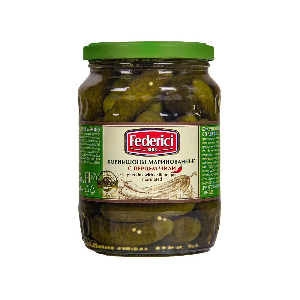 Federici Pickled gherkins with chili pepper, 720ml