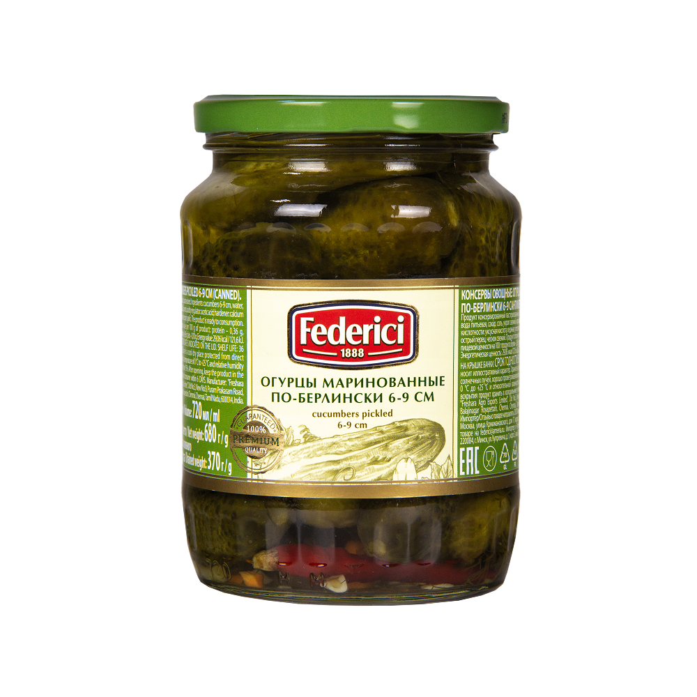 Federici Pickled cucumbers 6-9 cm, 720ml