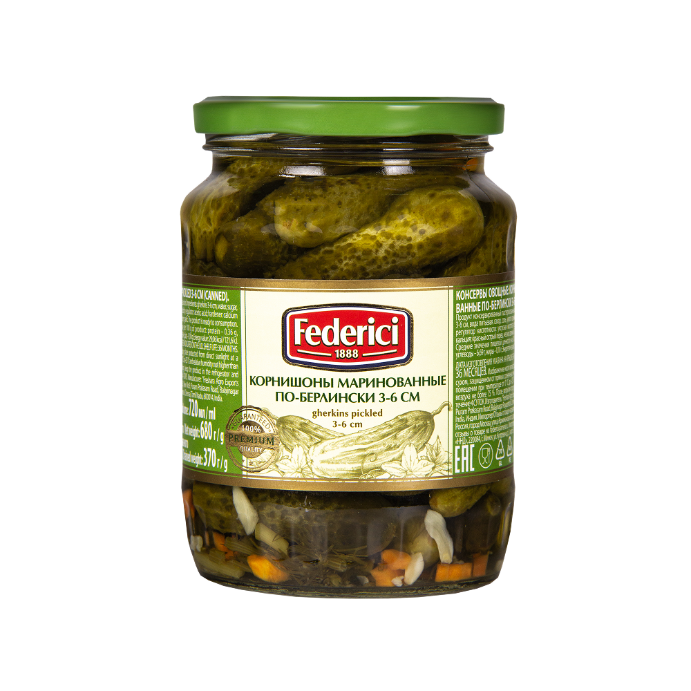 Federici Pickled gherkins 3-6 cm, 720ml